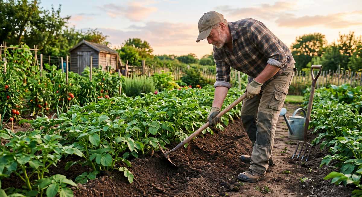 étape ramener la terre pour butter les plants de pommes de terre