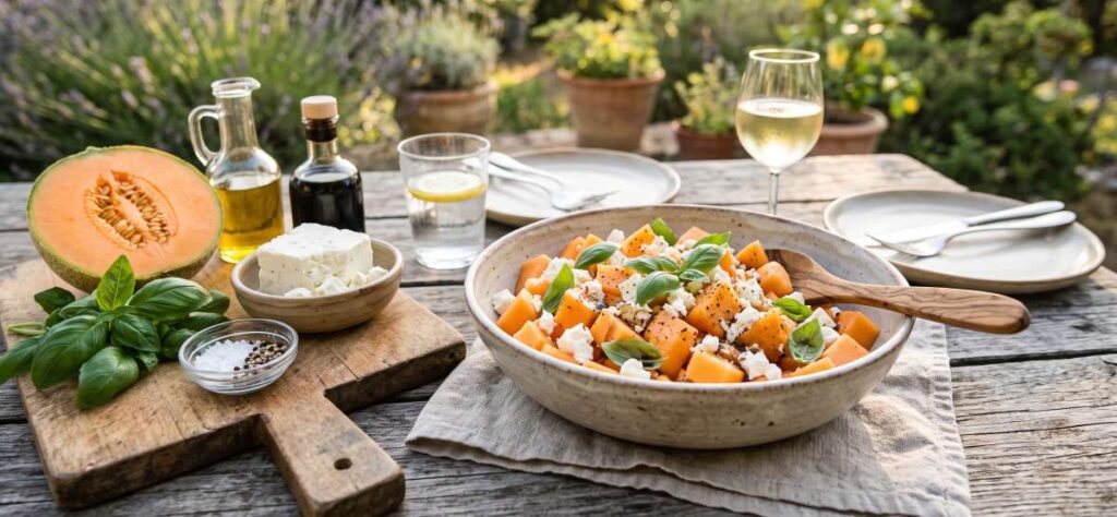 une salade de melon et feta