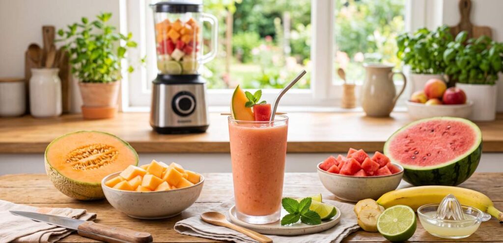 Smoothie au melon charentais, pastèque et banane