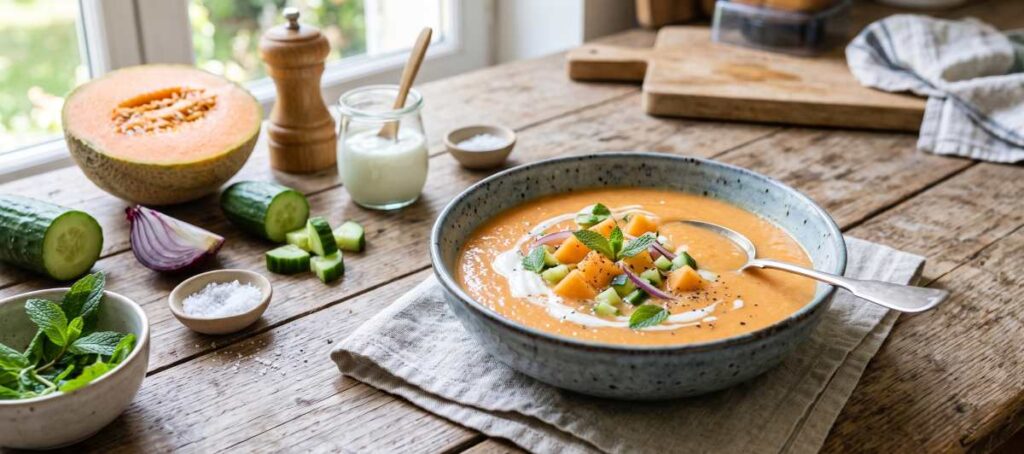 Soupe froide de melon charentais et concombre